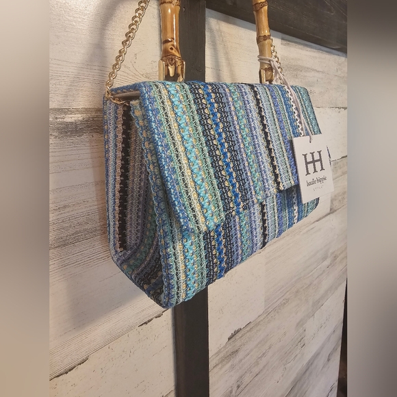 Haute hippie NEW purse wood and woven bamboo handle snap closure seen on tiktok - Picture 9 of 10